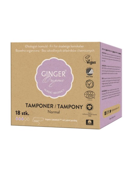 Tampony bez aplikatora GingerOrganic rozmiar Normal 18 szt. 5713334000084