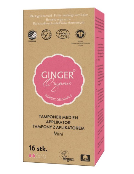 Tampony z aplikatorem GingerOrganic rozmiar Mini 16szt. 5713334000046