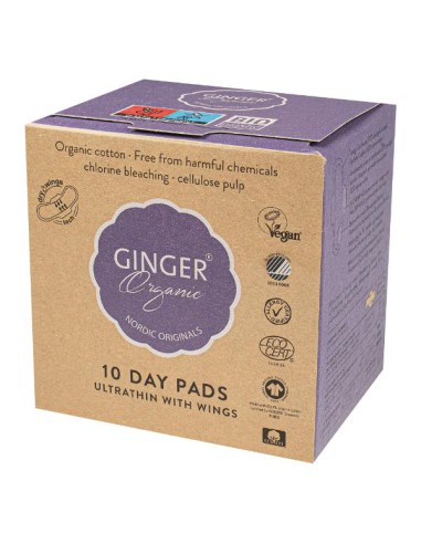 Podpaski higieniczne na dzień ze skrzydełkami GingerOrganic 10szt. - Artykuły higieniczne