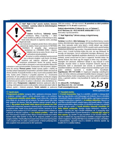 Wkład do elektrofumigatora owadobójczego Raid Night&Day 2,25 g 5907635901274 2