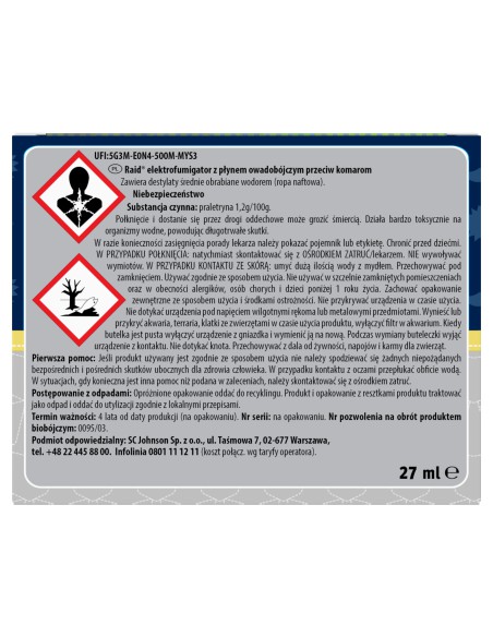 Elektrofumigator z płynem owadobójczym Raid Family bezzapachowy 27ml 5000204190021 2