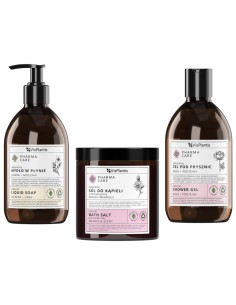 Zestaw kwiatowej pielęgnacji ciała Pharma Care Mydło w płynie + Żel pod prysznic + Sól do kąpieli 5907618138109