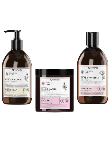 Zestaw kwiatowej pielęgnacji ciała Pharma Care Mydło w płynie + Żel pod prysznic + Sól do kąpieli 5907618138109