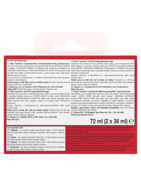 Podwójny zapas żelowych krążków do WC Duck Fresh Discs Tropical Adventure 2x36ml 5000204345117 2