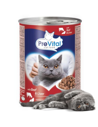 Mokra karma dla dorosłych kotów z wołowiną i wątróbką w sosie PreVital 415g - Karma dla kota