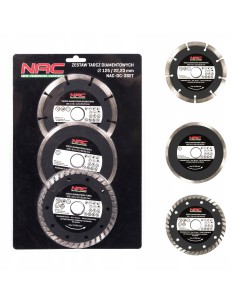 Diamentowa tarcza do cięcia na sucho betonu, ceramiki i marmuru NAC DC-3SET, 3 szt. 125 mm/22,23 mm 5902490787599