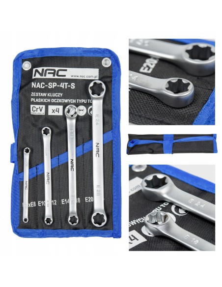 Zestaw 4 kluczy oczkowych TORX NAC SP-4T-S w etui, rozmiary E6-E24 5902490787636