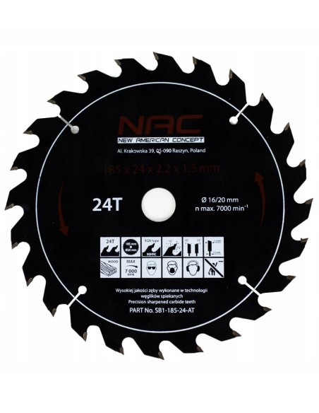 Widiowa tarcza do drewna oraz materiałów drewno-pochodnych NAC SB1-185-24-AT 5907510482126
