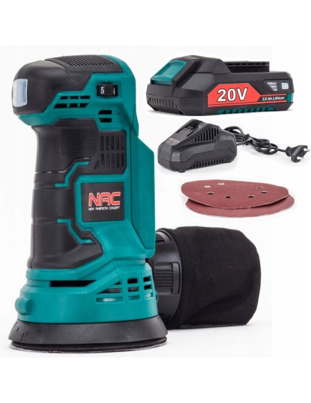 Odsysająca pył szlifierka mimośrodowa akumulatorowa NAC OS-125-LI-ST-20V + akumulator z ładowarką 5902490747227