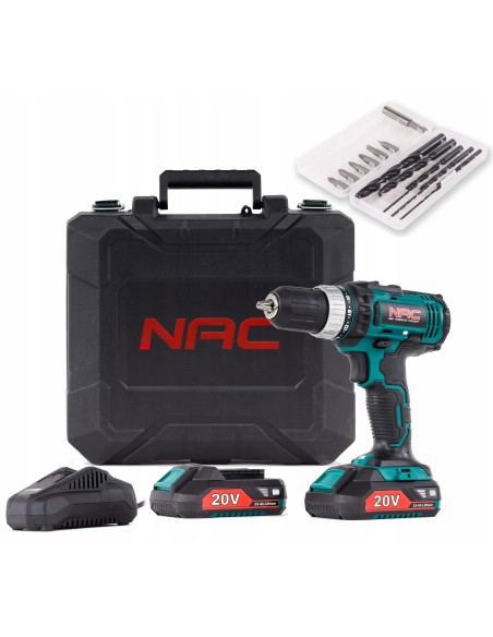 Praktyczna wiertarko-wkrętarka akumulatorowa NAC CDB2-LI-20V + walizka i duży zestaw akcesoriów 5902490740228 2