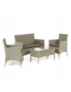 Zestaw beżowych mebli ogrodowych z technorattanu Meven - 2 fotele + sofa + ława 5902490785052