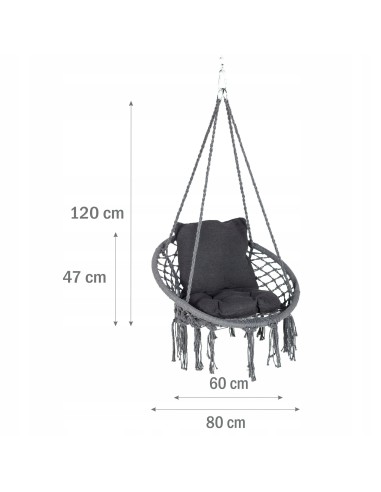 Boho szary fotel wiszący hamak huśtawka do ogrodu Meven, śr. 60 cm 5902490786301 3