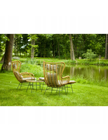 Beżowy zestaw mebli ogrodowych wypoczynkowych MEVEN: 2x fotel, 2x puf + stolik 5900607534395 3