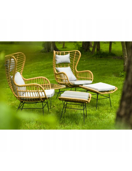 Beżowy zestaw mebli ogrodowych wypoczynkowych MEVEN: 2x fotel, 2x puf + stolik 5900607534395 4