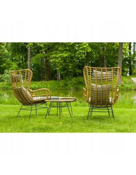 Beżowy zestaw mebli ogrodowych wypoczynkowych MEVEN: 2x fotel, 2x puf + stolik 5900607534395 5