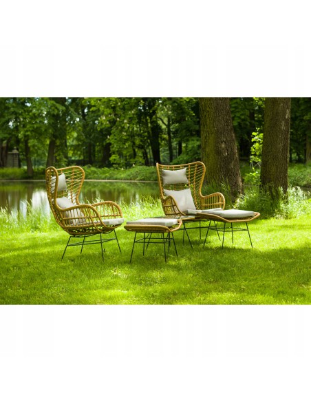 Beżowy zestaw mebli ogrodowych wypoczynkowych MEVEN: 2x fotel, 2x puf + stolik 5900607534395 6