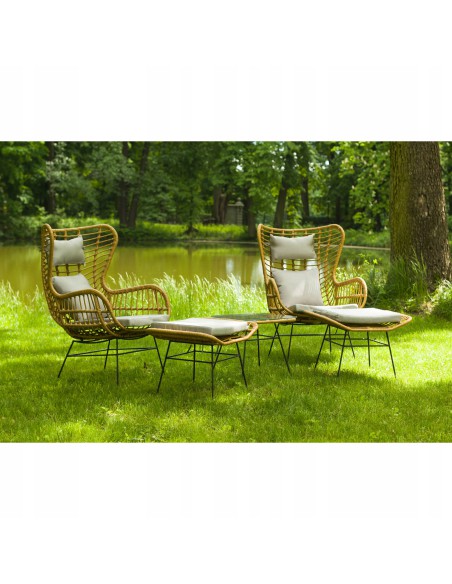 Beżowy zestaw mebli ogrodowych wypoczynkowych MEVEN: 2x fotel, 2x puf + stolik 5900607534395 7