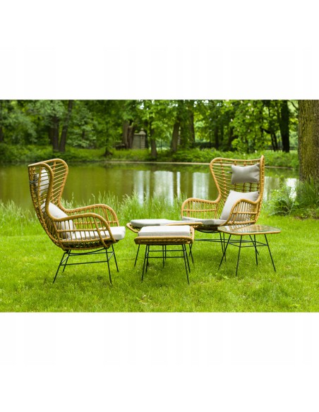 Beżowy zestaw mebli ogrodowych wypoczynkowych MEVEN: 2x fotel, 2x puf + stolik 5900607534395 8