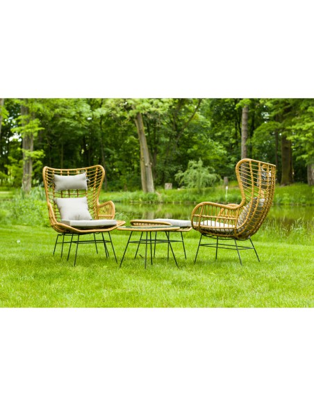 Beżowy zestaw mebli ogrodowych wypoczynkowych MEVEN: 2x fotel, 2x puf + stolik 5900607534395 9