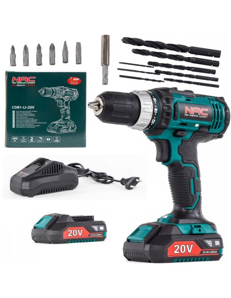 Dwubiegowa wiertarko-wkrętarka akumulatorowa NAC CDB1-LI-20V + akumulator 2Ah oraz ładowarka 5902490740204