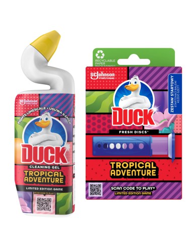 Zestaw do czyszczenia WC Duck Tropical Adventure Krążki żelowe zestaw startowy + żel 750 ml - Zawieszki i krążki do WC