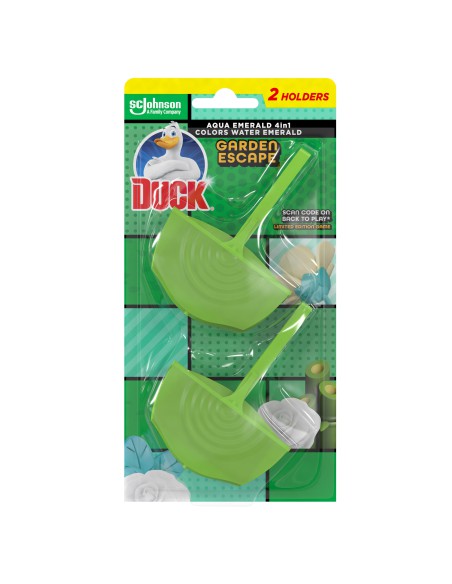 Zestaw do czyszczenia WC Duck Garden Escape: żel 750 ml + 2x zawieszka barwiąca wodę na zielono  2