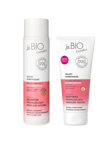 Zestaw kosmetyków do włosów farbowanych przedłużających kolor beBIO szampon + odżywka - Zestawy do włosów