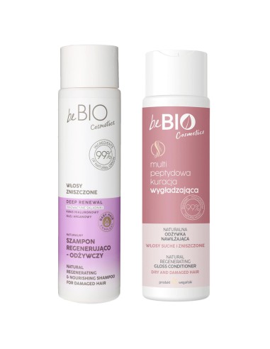 Regenerujący zestaw kosmetyków do włosów zniszczonych beBIO szampon + odżywka - Zestawy do włosów