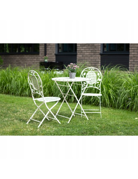 Rustykalny zestaw mebli ogrodowych z metalu Lavender Meven, stolik + 2 krzesła 5902490744288 4