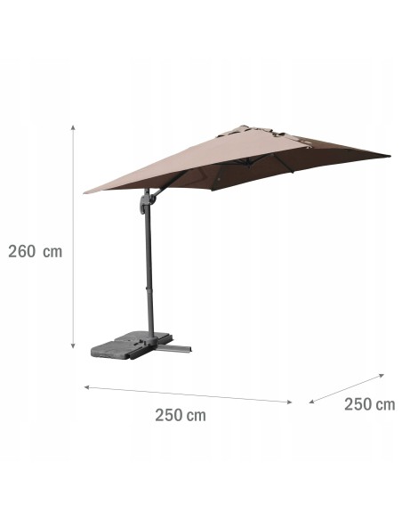 Boczny parasol ogrodowy z wysięgnikiem Meven Platinum Mokka 250 x 250 x 260 cm 5902490786806 11