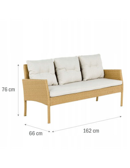 Zestaw beżowych mebli ogrodowych z technorattanu Meven - 2 fotele + 2 pufy + sofa + stół 5902490785311 11