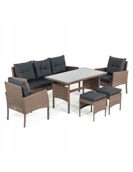 Zestaw brązowych mebli ogrodowych Meven - grafitowe poduszki 2 fotele + 2 pufy + sofa + stół 5902490785304 2