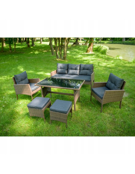 Zestaw brązowych mebli ogrodowych Meven - grafitowe poduszki 2 fotele + 2 pufy + sofa + stół 5902490785304 4