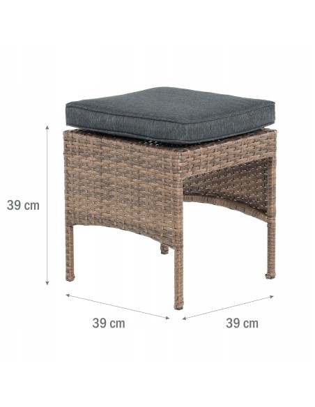 Zestaw brązowych mebli ogrodowych Meven - grafitowe poduszki 2 fotele + 2 pufy + sofa + stół 5902490785304 5