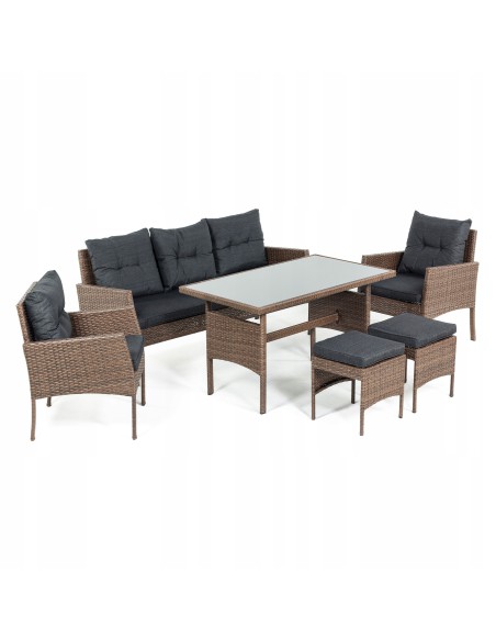 Zestaw brązowych mebli ogrodowych Meven - grafitowe poduszki 2 fotele + 2 pufy + sofa + stół 5902490785304 8