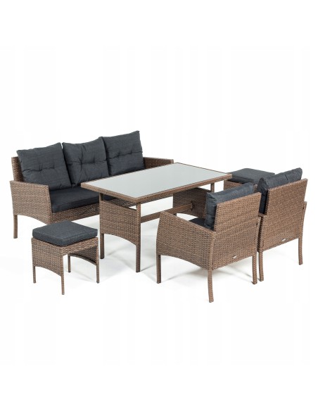 Zestaw brązowych mebli ogrodowych Meven - grafitowe poduszki 2 fotele + 2 pufy + sofa + stół 5902490785304 9