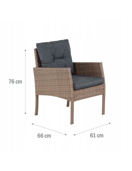 Zestaw brązowych mebli ogrodowych Meven - grafitowe poduszki 2 fotele + 2 pufy + sofa + stół 5902490785304 14