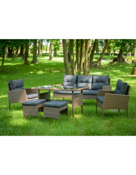 Zestaw brązowych mebli ogrodowych Meven - grafitowe poduszki 2 fotele + 2 pufy + sofa + stół 5902490785304 17