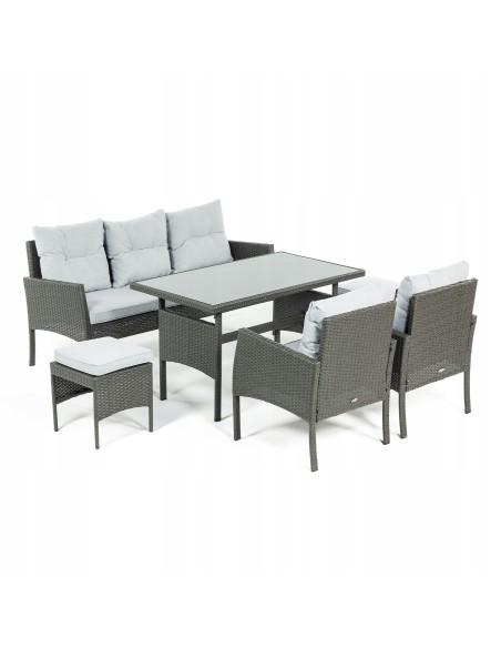 Zestaw szarych mebli ogrodowych z technorattanu Meven - 2 fotele + 2 pufy + sofa + stół 5902490785335 13