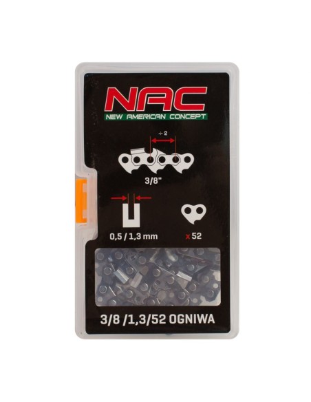 Wytrzymały na tępienie oraz rozciąganie łańcuch tnący 14 NAC (52 ogniwka - 3/8 x 1,3) 5902490724136