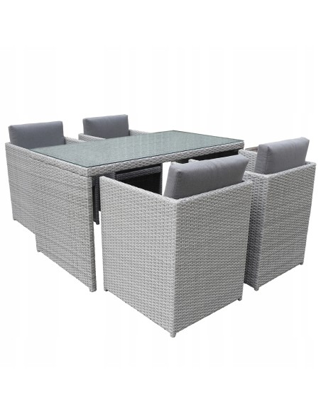 Zestaw szarych mebli ogrodowych z technorattanu Meven - 4 fotele + stół 5902490785717 2