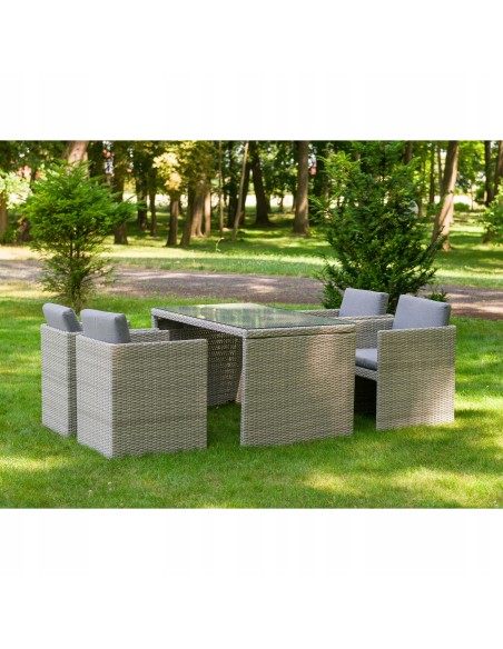 Zestaw szarych mebli ogrodowych z technorattanu Meven - 4 fotele + stół 5902490785717 10
