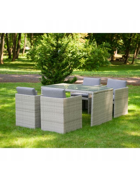 Zestaw szarych mebli ogrodowych z technorattanu Meven - 4 fotele + stół 5902490785717 11