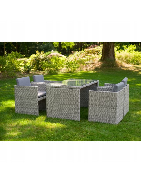 Zestaw szarych mebli ogrodowych z technorattanu Meven - 4 fotele + stół 5902490785717 12