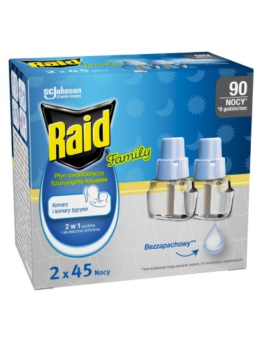 Bezzapachowy płyn owadobójczy do elektrofumigatora Raid Family 2x45 nocy - Elektrofumigatory owadobójcze