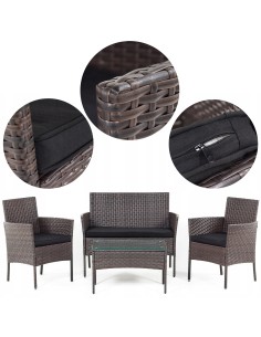 Zestaw mebli rattanowych do ogrodu Presto sofa + 2 fotele + stolik Meven 5902490785960