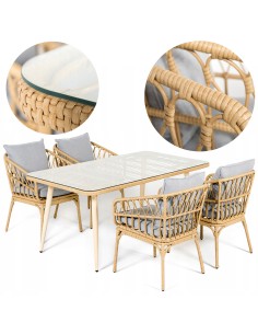 Zestaw beżowych mebli ogrodowych Meven - szare poduszki 4 fotele + stół 5902490785847