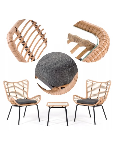 Technorattanowy zestaw mebli do ogrodu, na balkon, 2x krzesło + stolik Dallas Meven 5902490745414