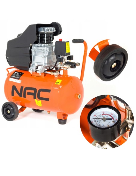 Solidny kompresor olejowy NAC OLC-24-15-K-OW, 1500 W + zestaw akcesoriów pneumatycznych 5900607534555