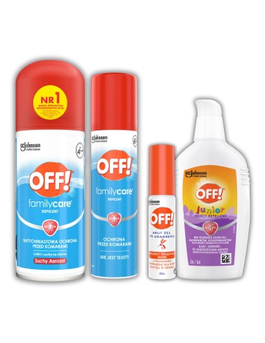 Ochronny zestaw aerozoli OFF! Spray na komary 3x100ml + Żel na ukąszenia Akut 25ml - Środki na komary i kleszcze